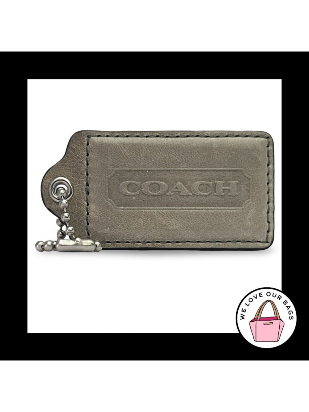 XL Huge COACH HANG TAG 3" Muted Sage Green Leather Nickel Bag Charm Keychain Fob